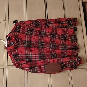 J. CREW flannel button down. Leather elbow patches. Size medium